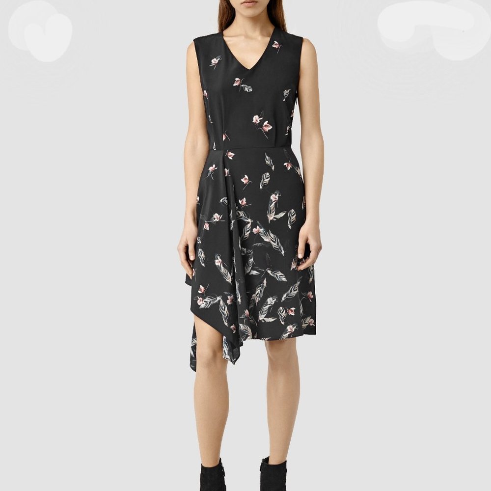 All Saints Black Floral Midi Dress